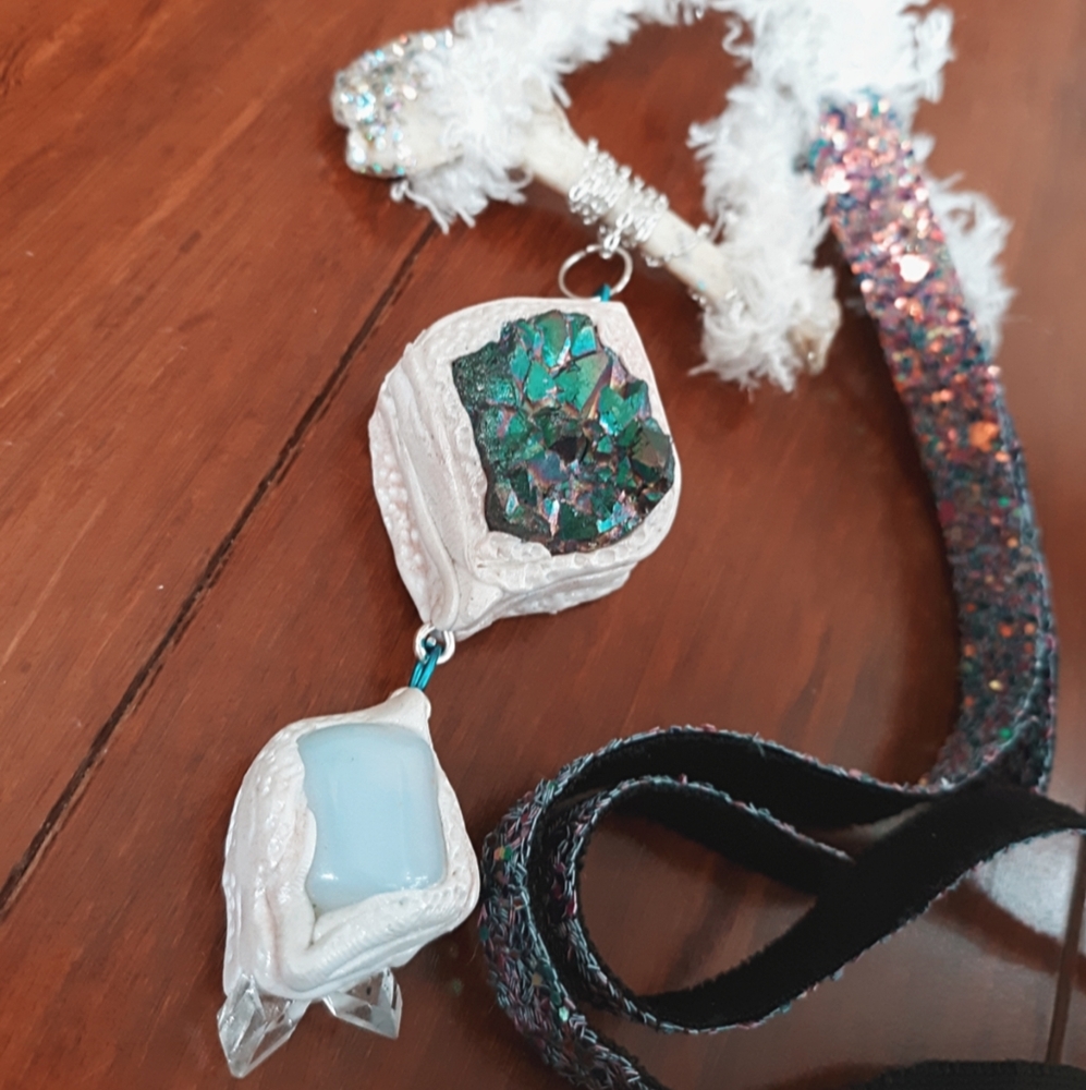 OOAK crystal and clay necklace